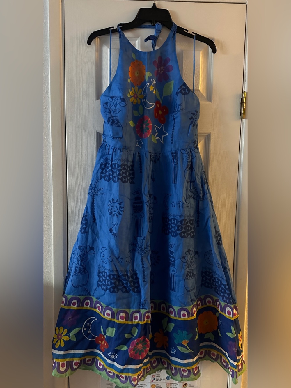 Johnny Was Jade Blue Floral Halter Linen Sundress